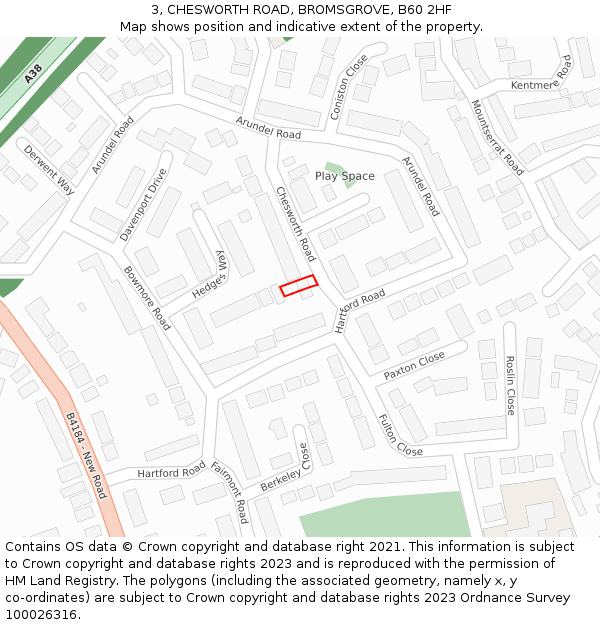 3, CHESWORTH ROAD, BROMSGROVE, B60 2HF: Location map and indicative extent of plot