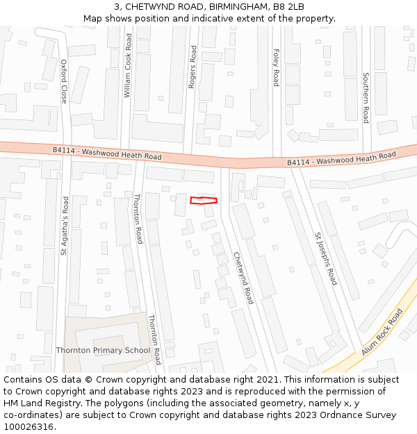 3, CHETWYND ROAD, BIRMINGHAM, B8 2LB: Location map and indicative extent of plot