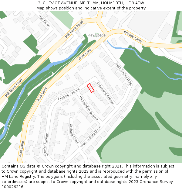 3, CHEVIOT AVENUE, MELTHAM, HOLMFIRTH, HD9 4DW: Location map and indicative extent of plot