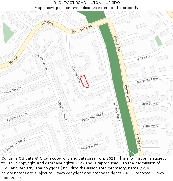 3, CHEVIOT ROAD, LUTON, LU3 3DQ: Location map and indicative extent of plot