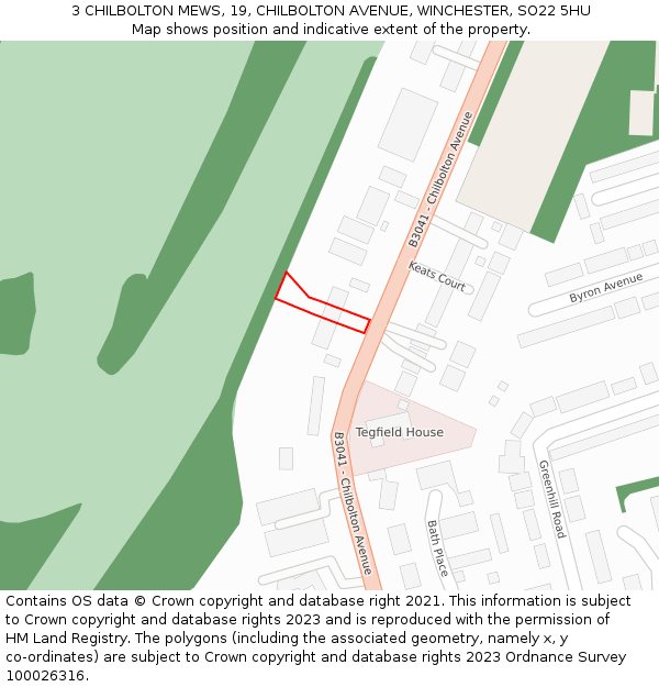 3 CHILBOLTON MEWS, 19, CHILBOLTON AVENUE, WINCHESTER, SO22 5HU: Location map and indicative extent of plot