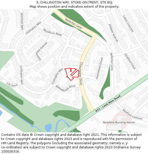 3, CHILLINGTON WAY, STOKE-ON-TRENT, ST6 8GJ: Location map and indicative extent of plot