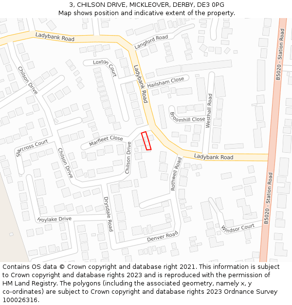 3, CHILSON DRIVE, MICKLEOVER, DERBY, DE3 0PG: Location map and indicative extent of plot