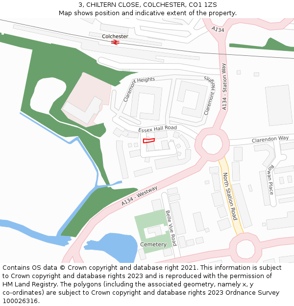 3, CHILTERN CLOSE, COLCHESTER, CO1 1ZS: Location map and indicative extent of plot