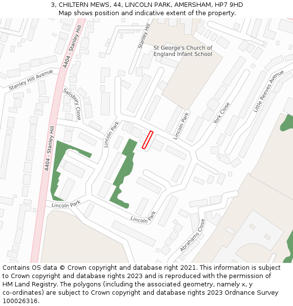 3, CHILTERN MEWS, 44, LINCOLN PARK, AMERSHAM, HP7 9HD: Location map and indicative extent of plot