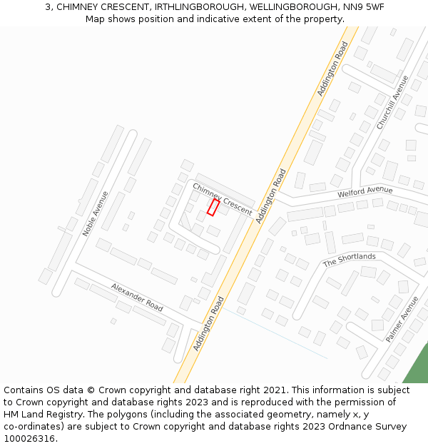 3, CHIMNEY CRESCENT, IRTHLINGBOROUGH, WELLINGBOROUGH, NN9 5WF: Location map and indicative extent of plot