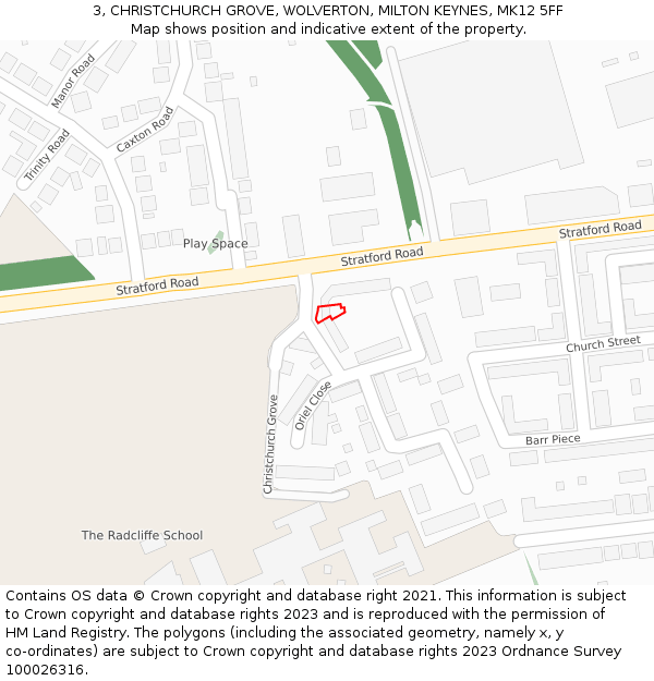 3, CHRISTCHURCH GROVE, WOLVERTON, MILTON KEYNES, MK12 5FF: Location map and indicative extent of plot