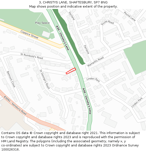 3, CHRISTYS LANE, SHAFTESBURY, SP7 8NG: Location map and indicative extent of plot