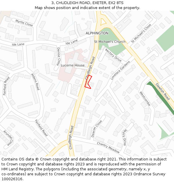 3, CHUDLEIGH ROAD, EXETER, EX2 8TS: Location map and indicative extent of plot