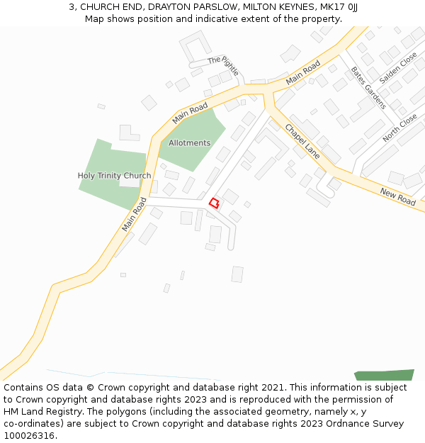 3, CHURCH END, DRAYTON PARSLOW, MILTON KEYNES, MK17 0JJ: Location map and indicative extent of plot