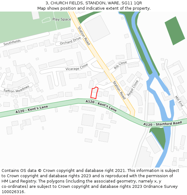 3, CHURCH FIELDS, STANDON, WARE, SG11 1QR: Location map and indicative extent of plot