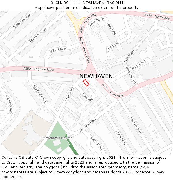 3, CHURCH HILL, NEWHAVEN, BN9 9LN: Location map and indicative extent of plot