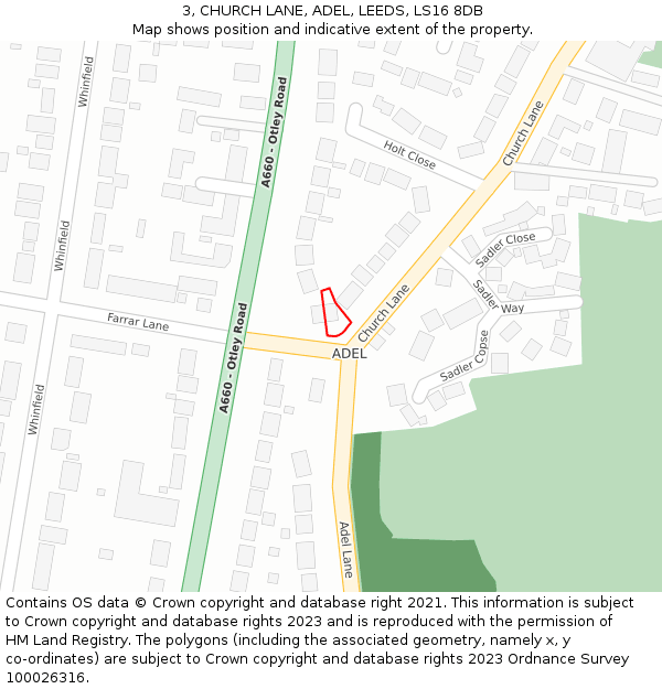 3, CHURCH LANE, ADEL, LEEDS, LS16 8DB: Location map and indicative extent of plot