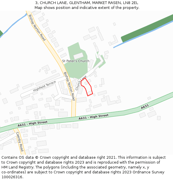 3, CHURCH LANE, GLENTHAM, MARKET RASEN, LN8 2EL: Location map and indicative extent of plot