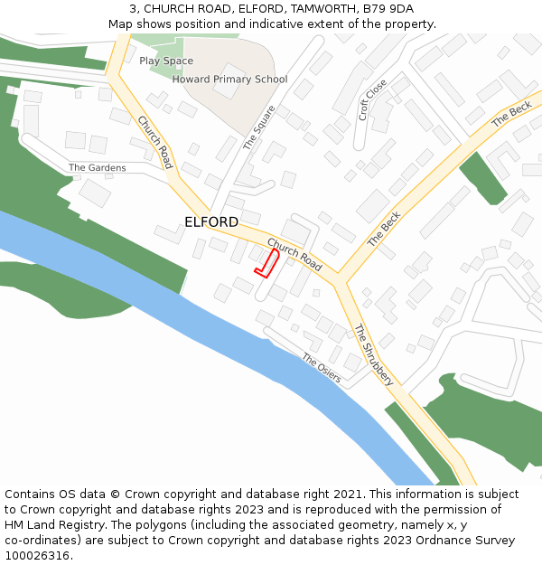 3, CHURCH ROAD, ELFORD, TAMWORTH, B79 9DA: Location map and indicative extent of plot