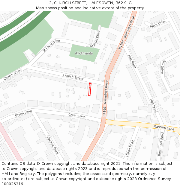 3, CHURCH STREET, HALESOWEN, B62 9LG: Location map and indicative extent of plot