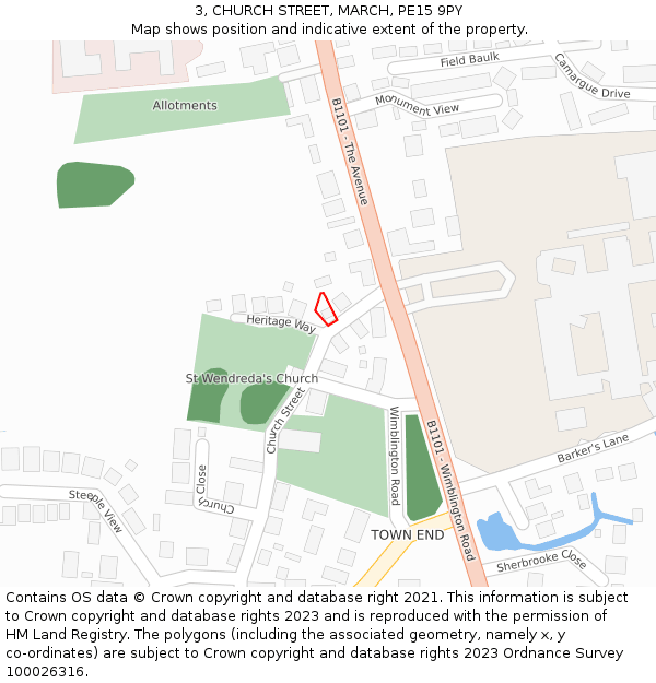 3, CHURCH STREET, MARCH, PE15 9PY: Location map and indicative extent of plot