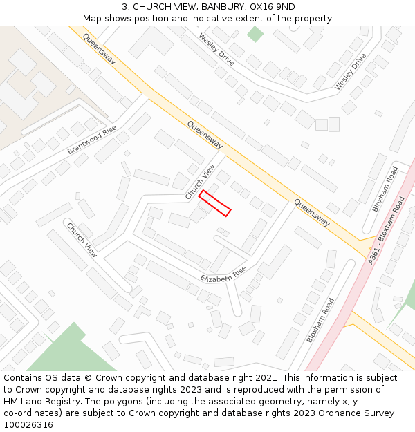 3, CHURCH VIEW, BANBURY, OX16 9ND: Location map and indicative extent of plot