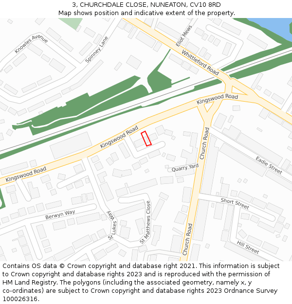 3, CHURCHDALE CLOSE, NUNEATON, CV10 8RD: Location map and indicative extent of plot