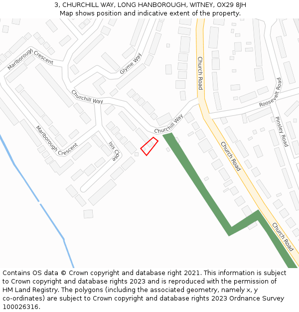 3, CHURCHILL WAY, LONG HANBOROUGH, WITNEY, OX29 8JH: Location map and indicative extent of plot