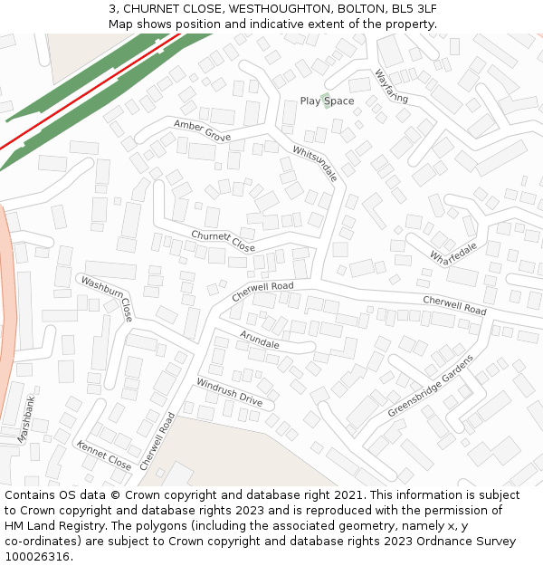 3, CHURNET CLOSE, WESTHOUGHTON, BOLTON, BL5 3LF: Location map and indicative extent of plot