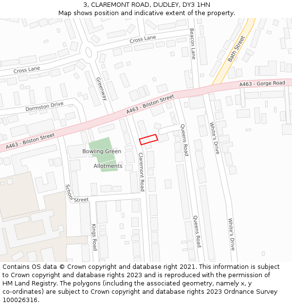 3, CLAREMONT ROAD, DUDLEY, DY3 1HN: Location map and indicative extent of plot