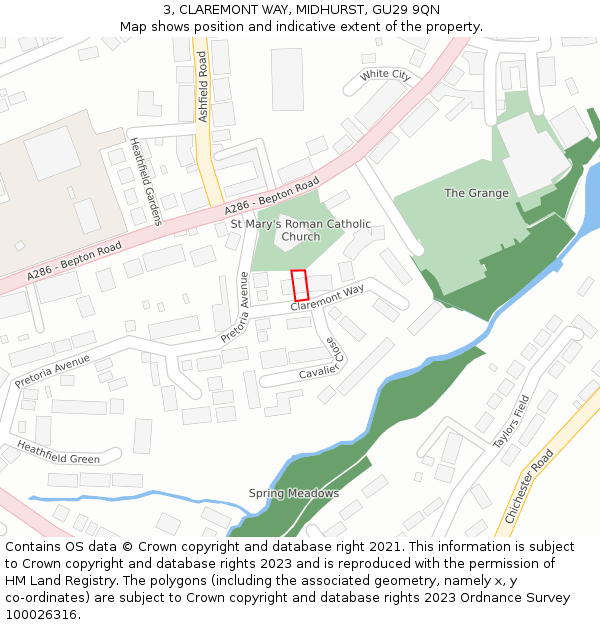 3, CLAREMONT WAY, MIDHURST, GU29 9QN: Location map and indicative extent of plot