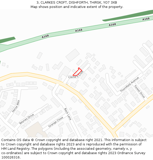 3, CLARKES CROFT, DISHFORTH, THIRSK, YO7 3XB: Location map and indicative extent of plot