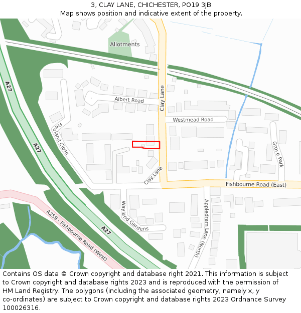 3, CLAY LANE, CHICHESTER, PO19 3JB: Location map and indicative extent of plot