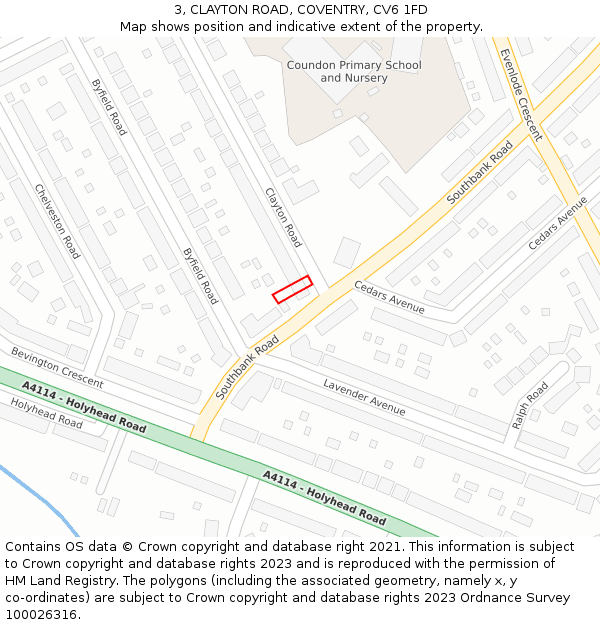3, CLAYTON ROAD, COVENTRY, CV6 1FD: Location map and indicative extent of plot