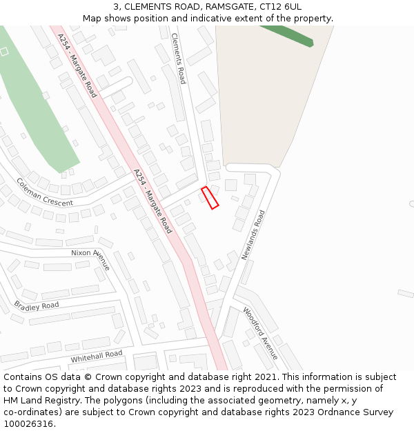 3, CLEMENTS ROAD, RAMSGATE, CT12 6UL: Location map and indicative extent of plot