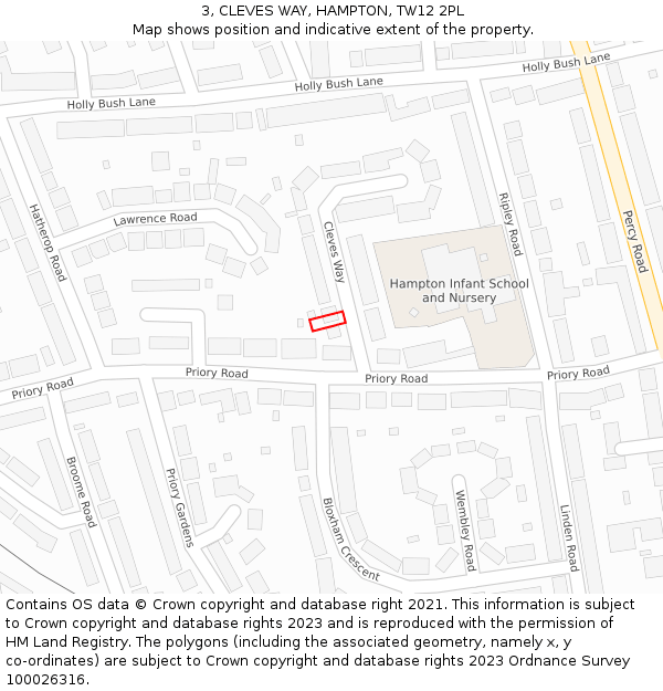 3, CLEVES WAY, HAMPTON, TW12 2PL: Location map and indicative extent of plot