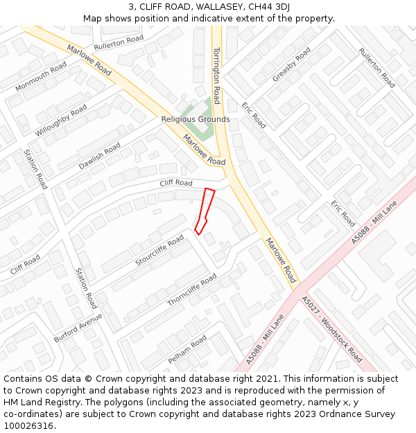 3, CLIFF ROAD, WALLASEY, CH44 3DJ: Location map and indicative extent of plot