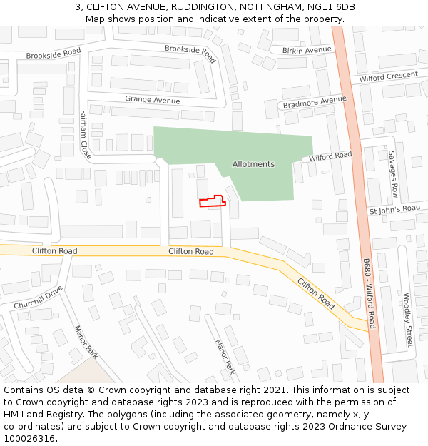 3, CLIFTON AVENUE, RUDDINGTON, NOTTINGHAM, NG11 6DB: Location map and indicative extent of plot