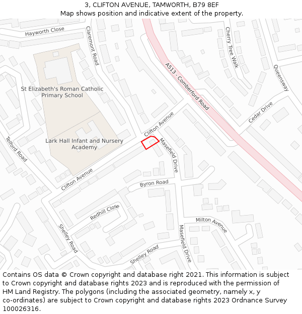 3, CLIFTON AVENUE, TAMWORTH, B79 8EF: Location map and indicative extent of plot