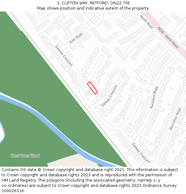 3, CLIFTON WAY, RETFORD, DN22 7YE: Location map and indicative extent of plot