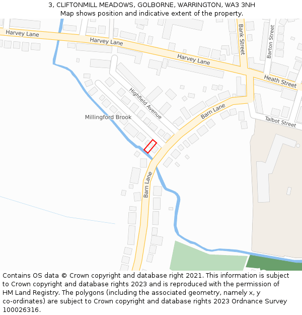 3, CLIFTONMILL MEADOWS, GOLBORNE, WARRINGTON, WA3 3NH: Location map and indicative extent of plot