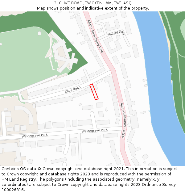 3, CLIVE ROAD, TWICKENHAM, TW1 4SQ: Location map and indicative extent of plot