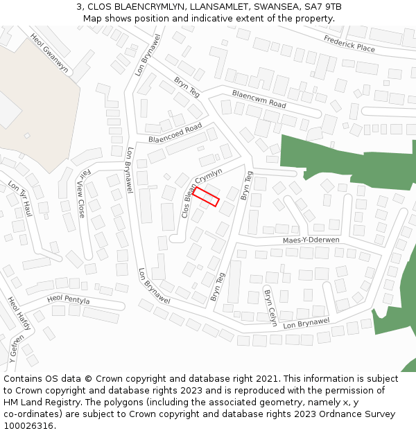 3, CLOS BLAENCRYMLYN, LLANSAMLET, SWANSEA, SA7 9TB: Location map and indicative extent of plot