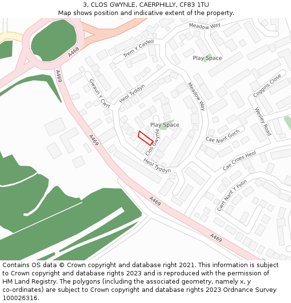 3, CLOS GWYNLE, CAERPHILLY, CF83 1TU: Location map and indicative extent of plot