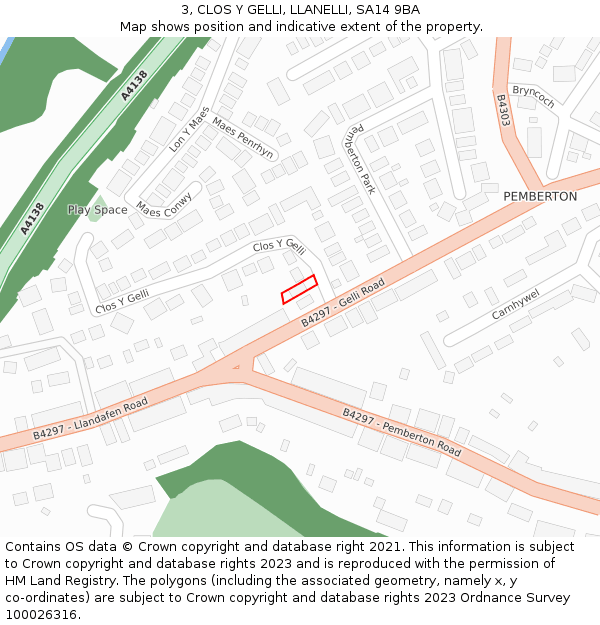 3, CLOS Y GELLI, LLANELLI, SA14 9BA: Location map and indicative extent of plot