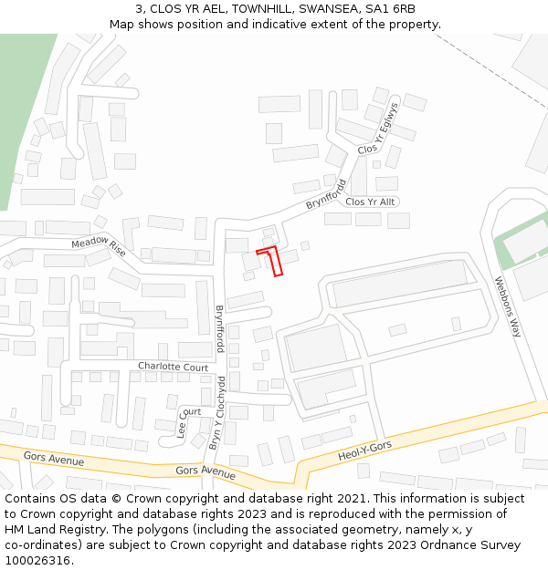 3, CLOS YR AEL, TOWNHILL, SWANSEA, SA1 6RB: Location map and indicative extent of plot