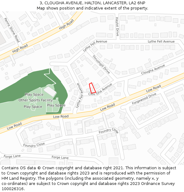 3, CLOUGHA AVENUE, HALTON, LANCASTER, LA2 6NP: Location map and indicative extent of plot