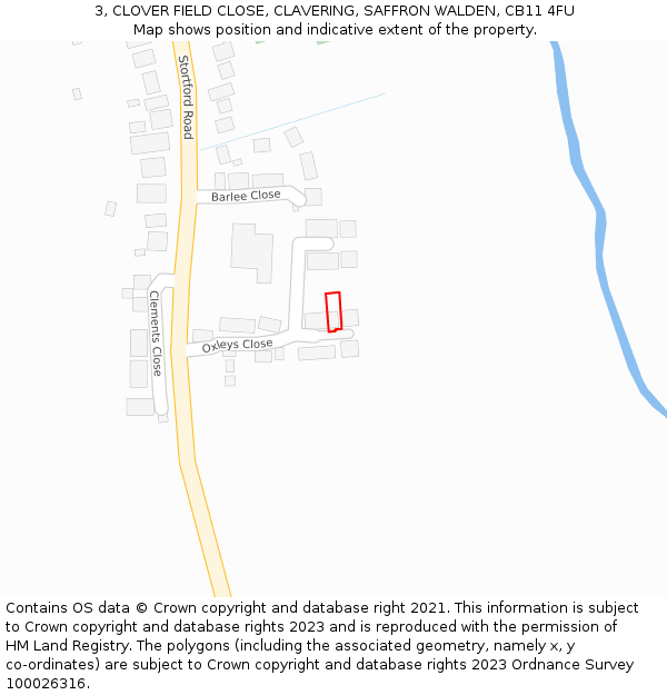 3, CLOVER FIELD CLOSE, CLAVERING, SAFFRON WALDEN, CB11 4FU: Location map and indicative extent of plot