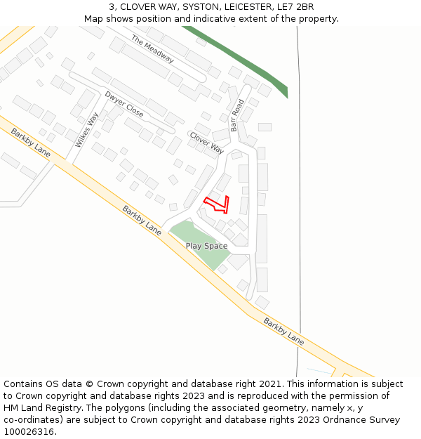 3, CLOVER WAY, SYSTON, LEICESTER, LE7 2BR: Location map and indicative extent of plot