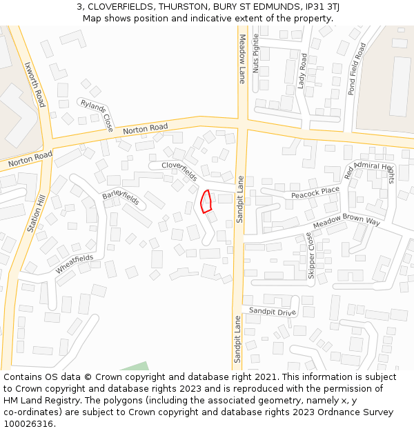 3, CLOVERFIELDS, THURSTON, BURY ST EDMUNDS, IP31 3TJ: Location map and indicative extent of plot