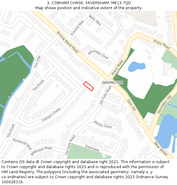 3, COBHAM CHASE, FAVERSHAM, ME13 7QD: Location map and indicative extent of plot