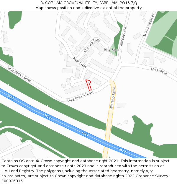 3, COBHAM GROVE, WHITELEY, FAREHAM, PO15 7JQ: Location map and indicative extent of plot