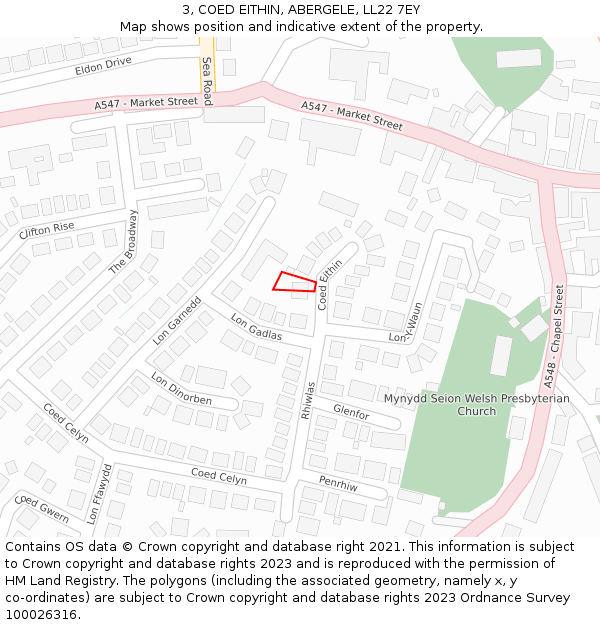 3, COED EITHIN, ABERGELE, LL22 7EY: Location map and indicative extent of plot