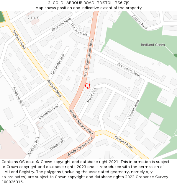 3, COLDHARBOUR ROAD, BRISTOL, BS6 7JS: Location map and indicative extent of plot
